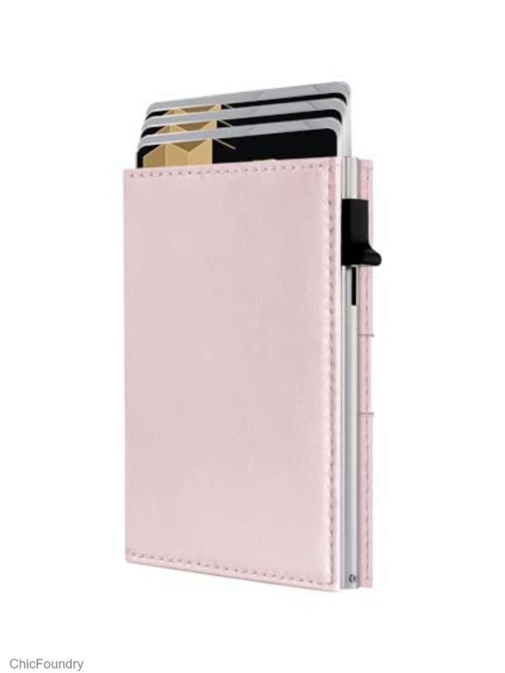 RFID-Blocking Slim Trifold Wallet for Women, Leather & Aluminum, Pop-Up Card